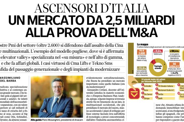 Ascensori d’Italia: ANACAM protagonista su Corriere della Sera - L’Economia