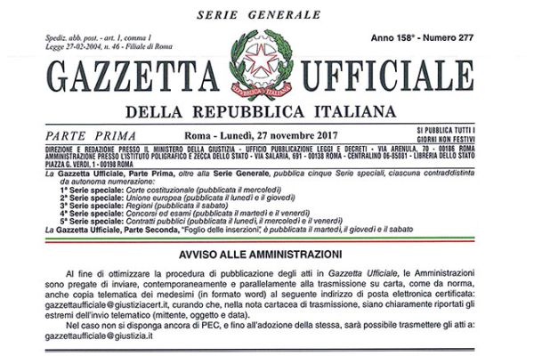 Licenses: European law 2017 published in official gazzette