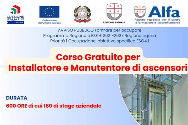Corso gratuito per installatore e manutentore di ascensori: un’opportunità in Liguria